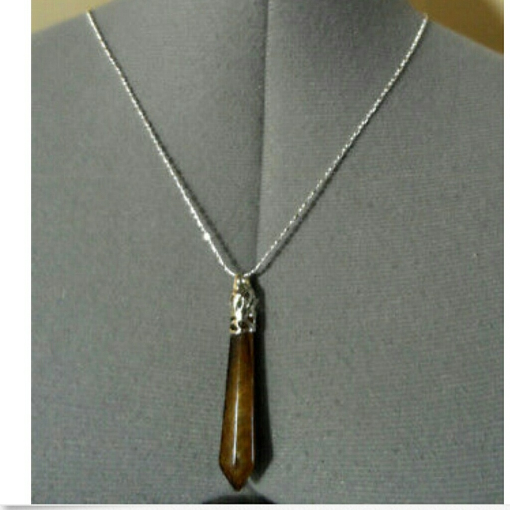 New TIGERS EYE Pillar Necklace Set 925 Silver